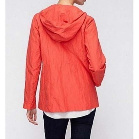 EILEEN FISHER ~ Orange Rumpled Metallic Jacket with Removable Hood Asymmetric - Picture 2 of 13